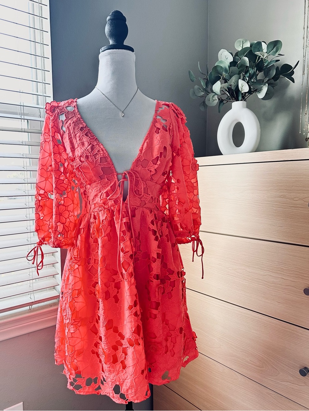 Vici Coral Lace Tie-Front Bandeau Dress
